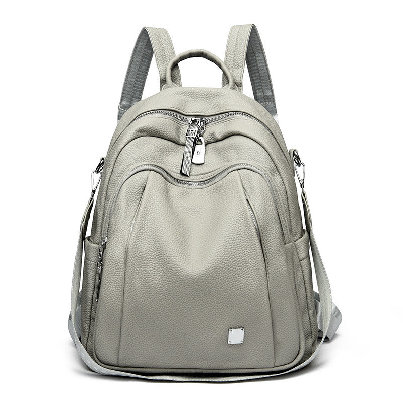 Large Capacity Soft Leather Student Backpack