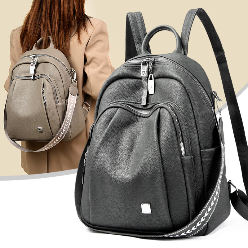 Large Capacity Soft Leather Student Backpack